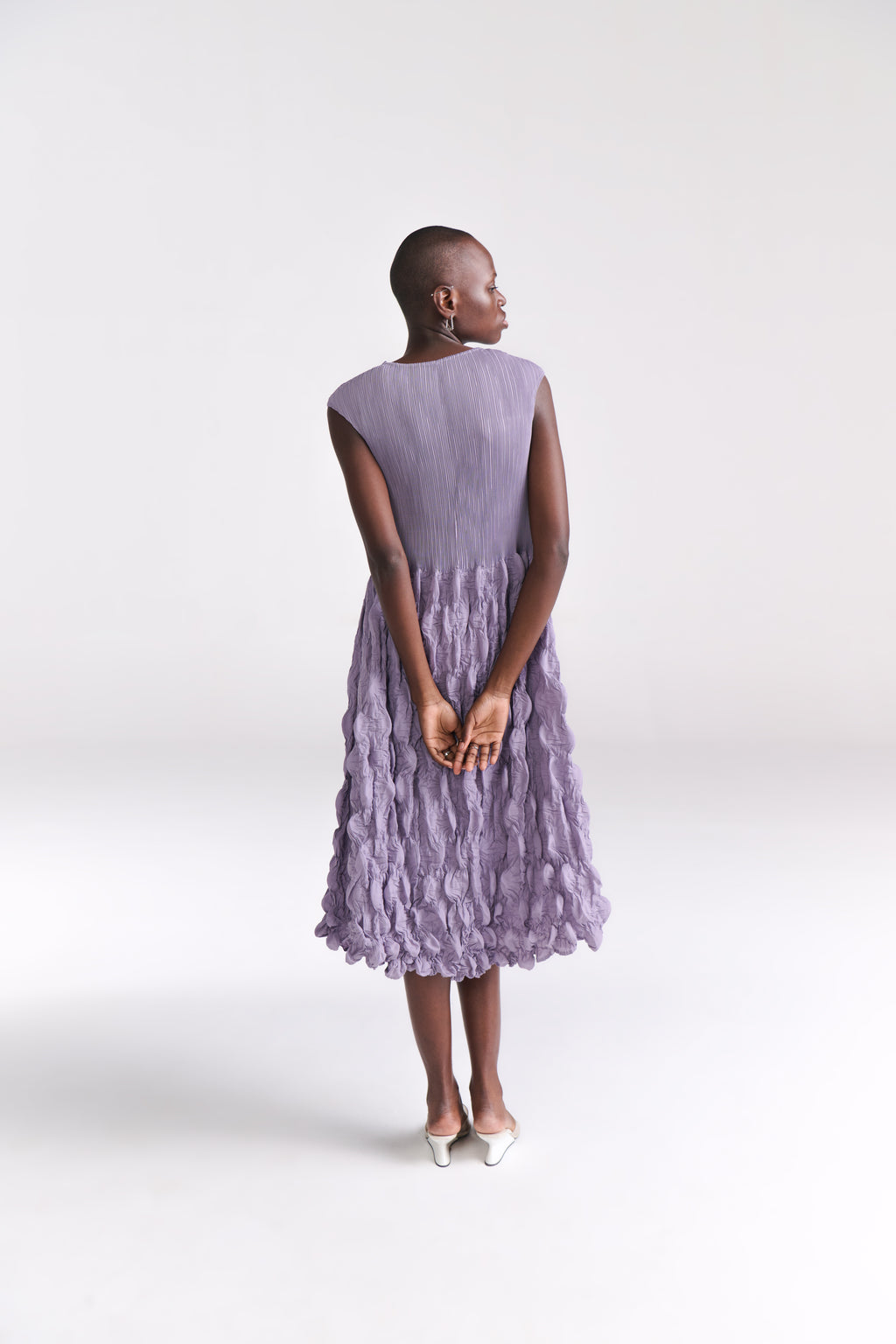 Lavender Crinkled Midi Dress