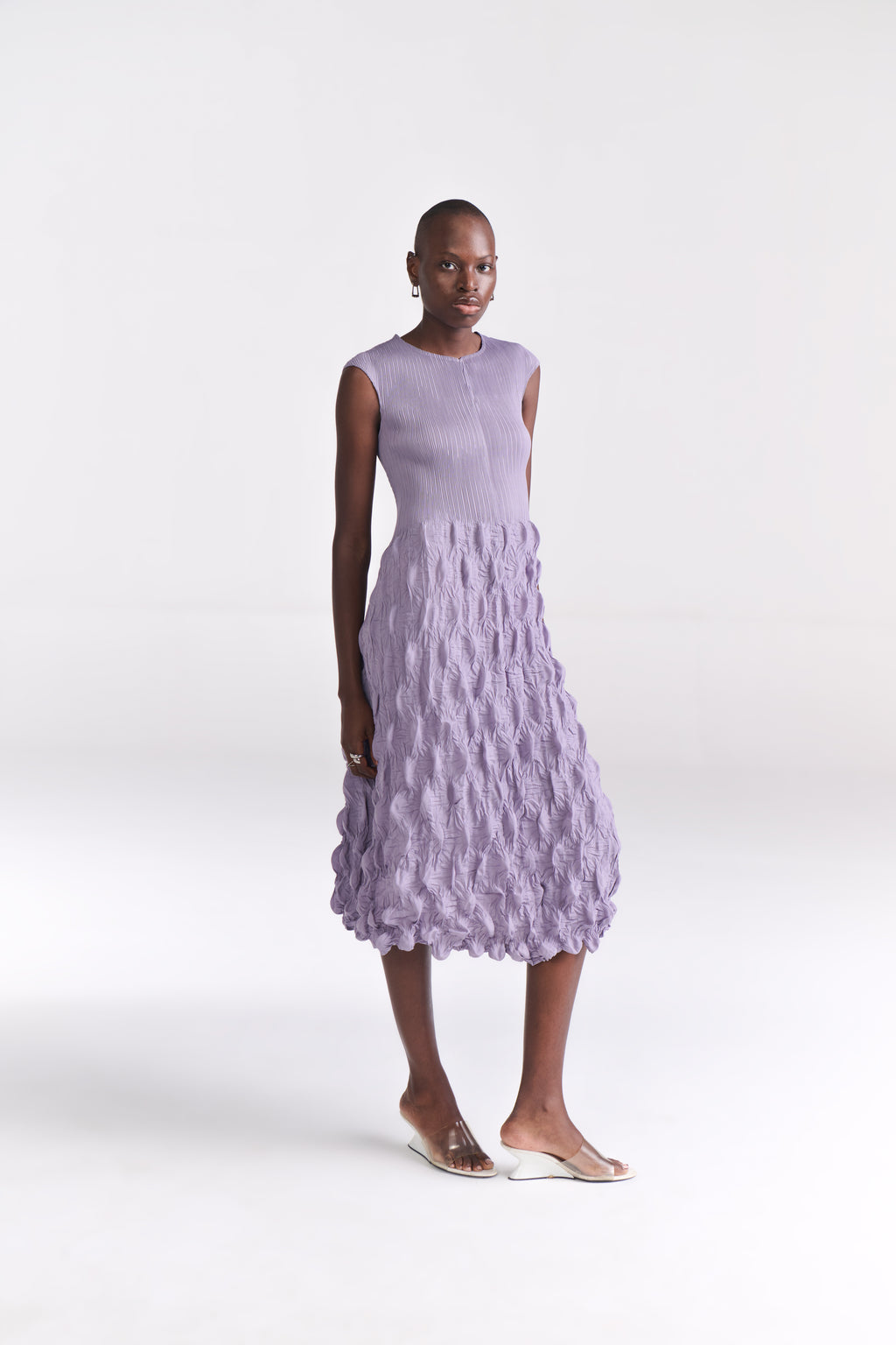 Lavender Crinkled Midi Dress