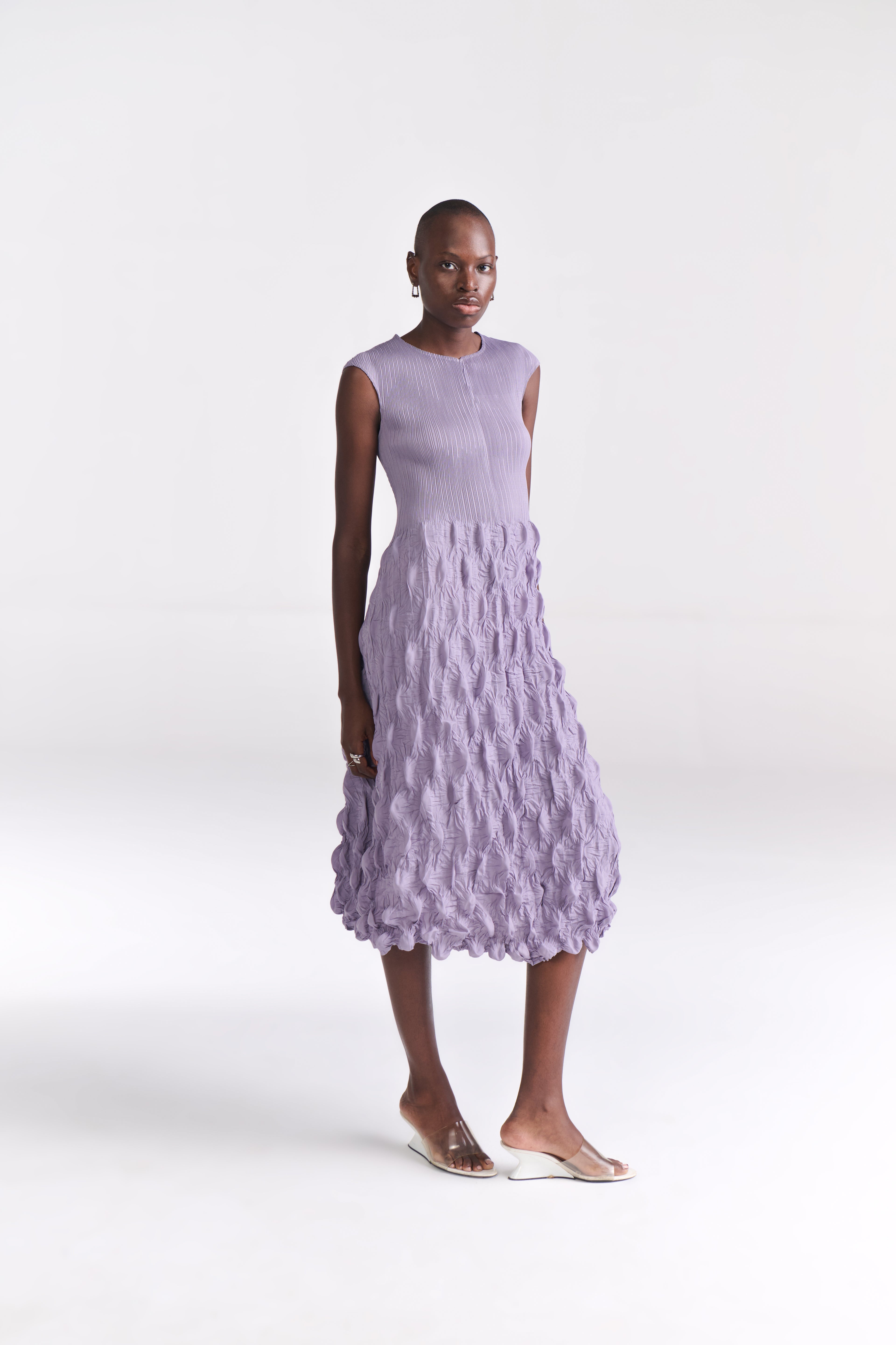 Lavender Crinkled Midi Dress