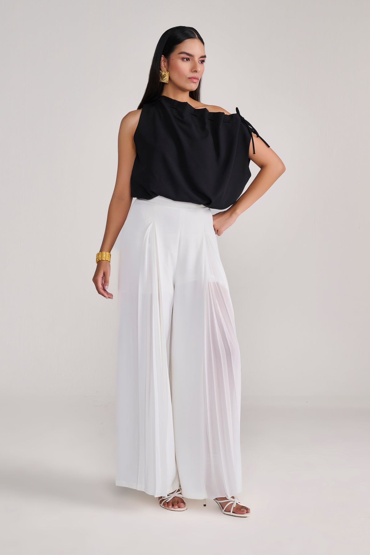 Black Sleeveless Balloon Top With Tie-Up Detail At Neck — Tastes Like Couture, The Curated Collective