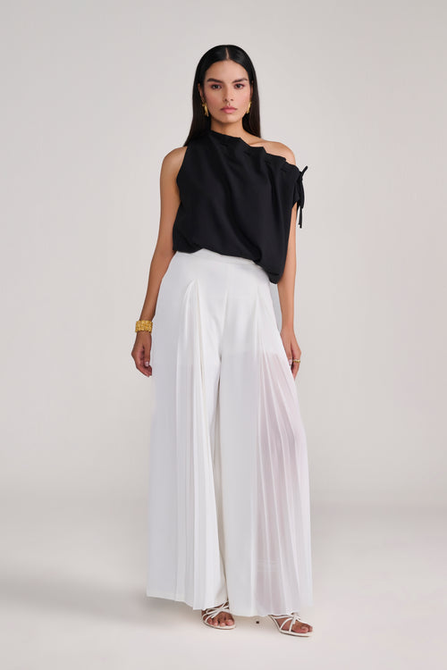 Black Sleeveless Balloon Top With Tie-Up Detail At Neck
