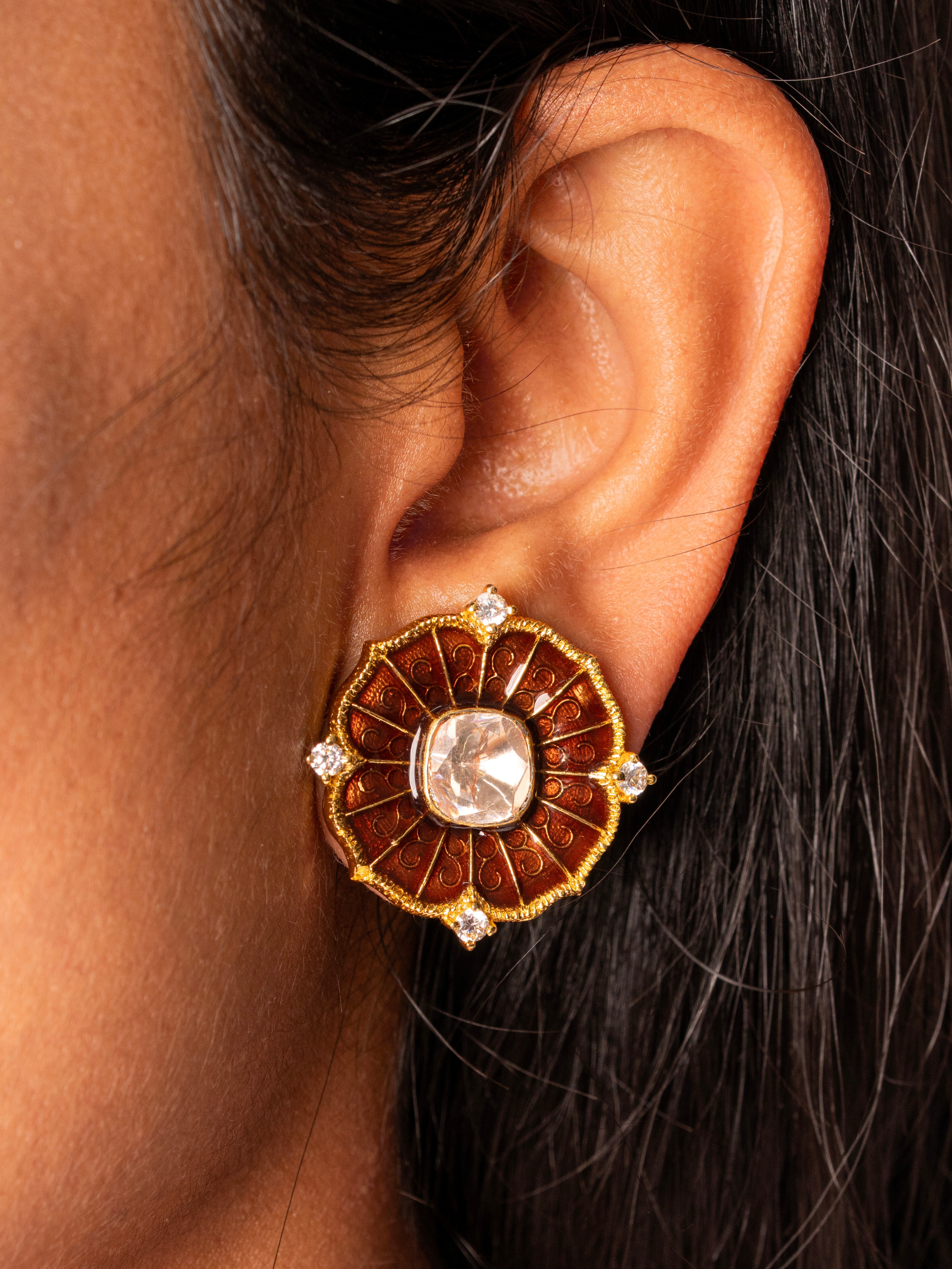 Polish Brown Enamel Earrings