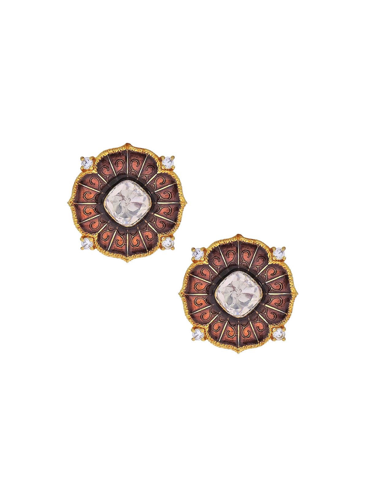 Polish Brown Enamel Earrings view 2 — Karisa, The Curated Collective