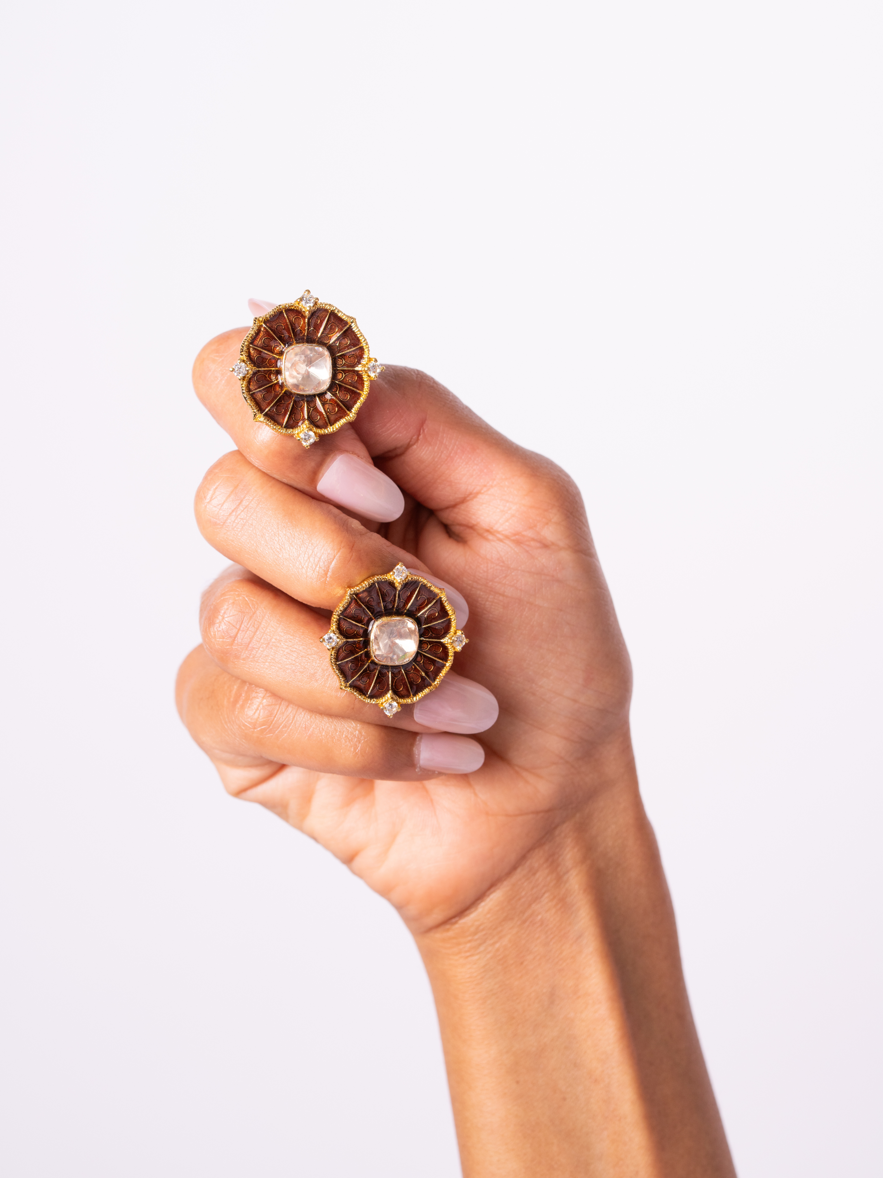 Polish Brown Enamel Earrings