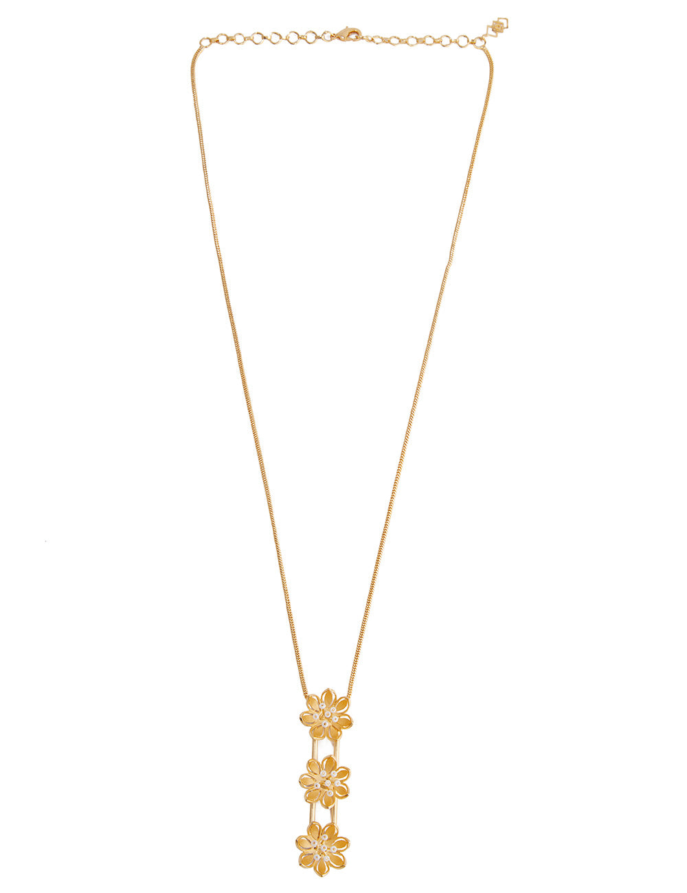 Pearly Golden Flower Triple Pendant Necklace - Gold
