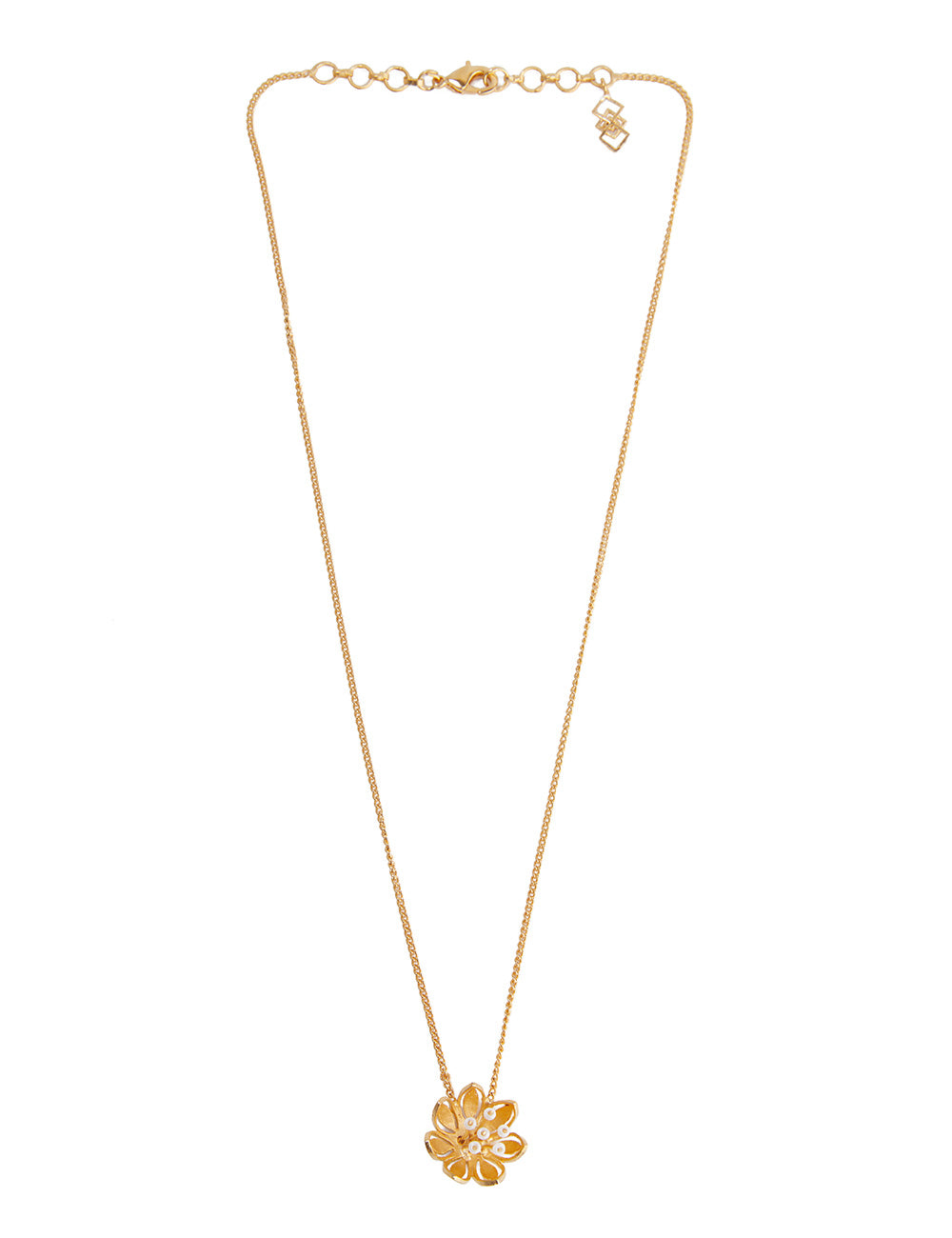 Pearly Golden Flower Pendant Necklace - Gold