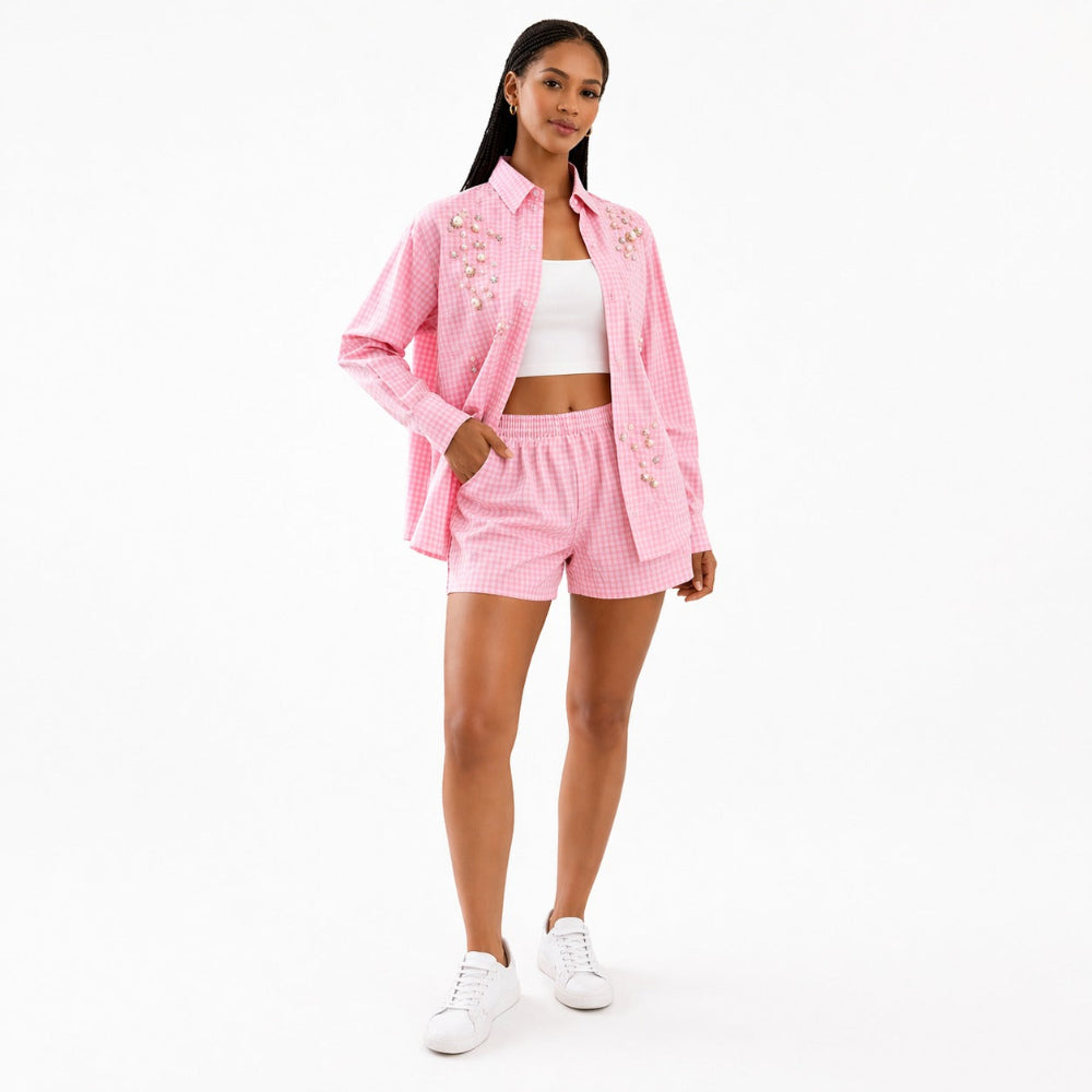 Pretty in pink shorts co-ord set view 2 — NOYO INDIA - Fashion Brand, The Curated Collective