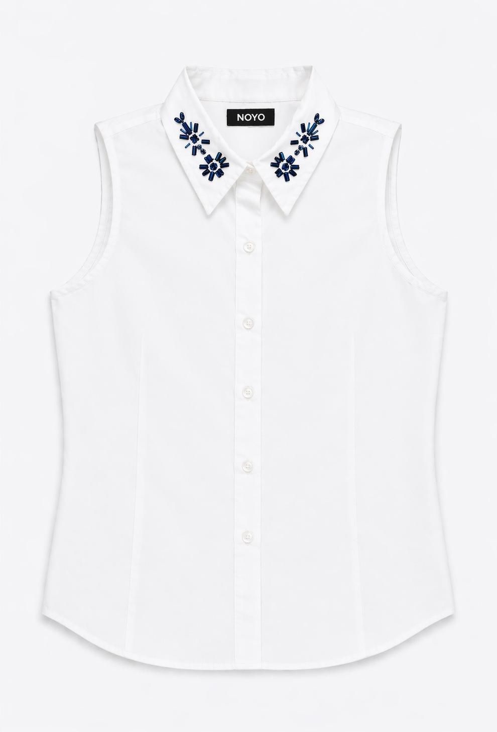 Embellished Collar Sleeveless Button-Down Blouse