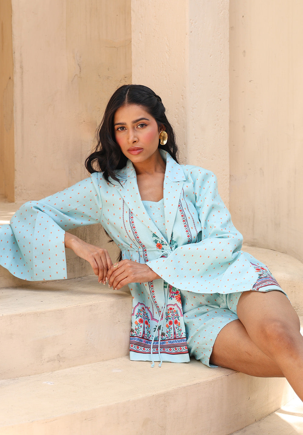Full styling view of Birdsong blazer coord set for women