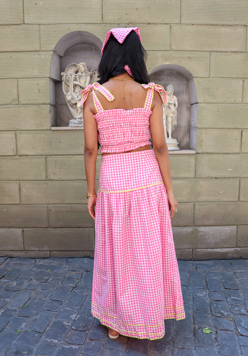 Back view of Blush Crush pink gingham coord set