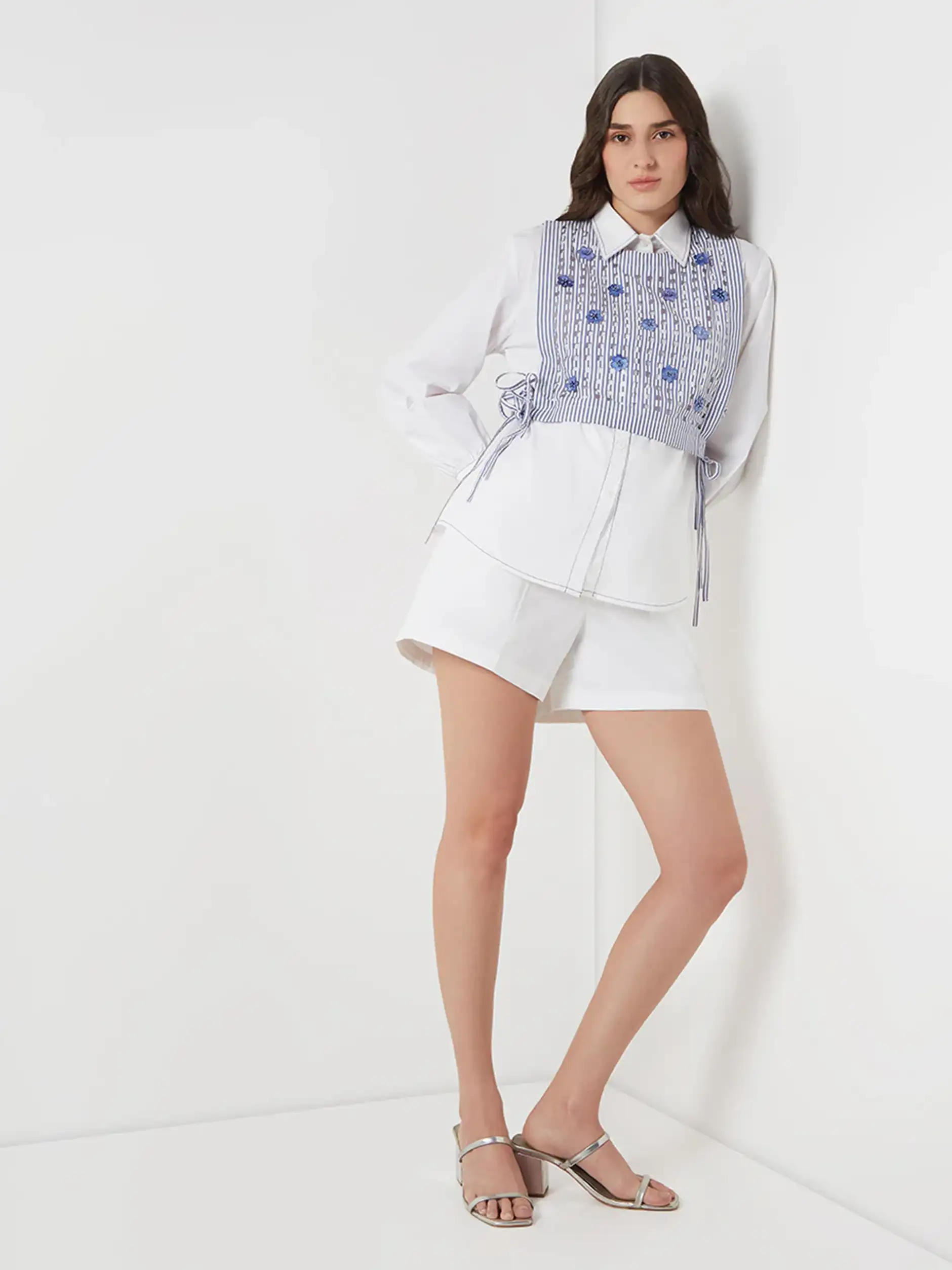 White Embellised Bib Shirt