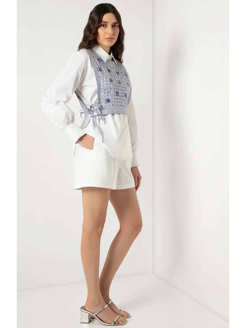 White Embellised Bib Shirt