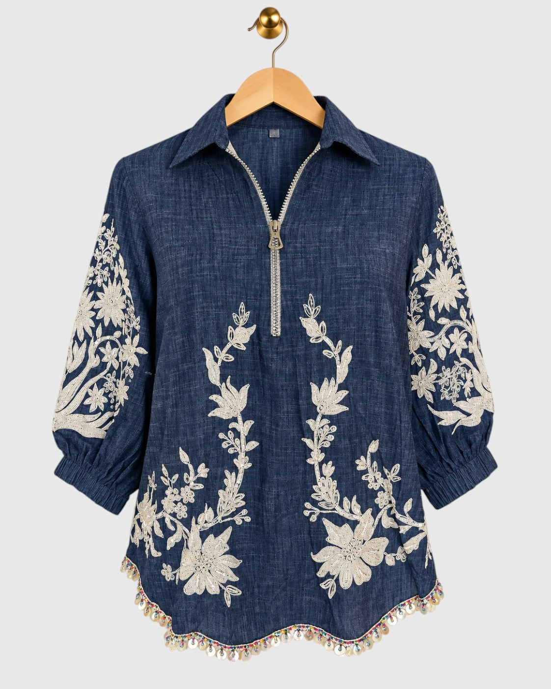Blue Dori Embroidered Denim Shirt — view 1