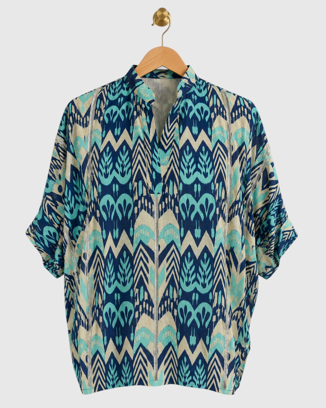 Blue Chanderi Ikat Shirt — view 1