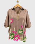 Beige Scallop Satin Shirt — view 1