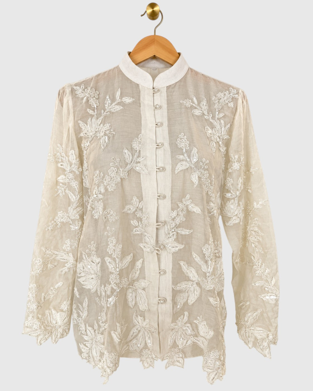 White Chanderi Dori Work Shirt — view 1