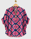 Blue & Pink Grid Shibori Shirt — view 1