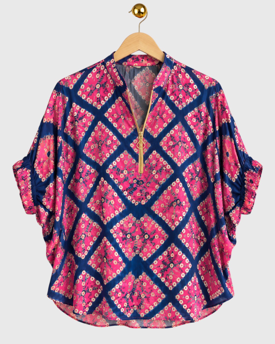 Blue & Pink Grid Shibori Shirt — view 1