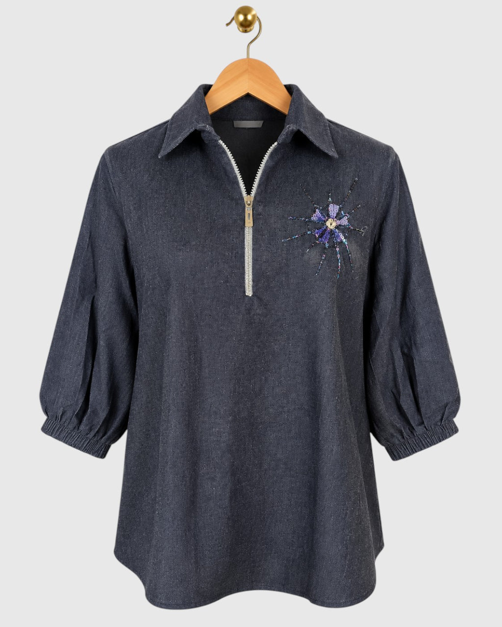 Blue Web Embellished Denim Shirt — view 1