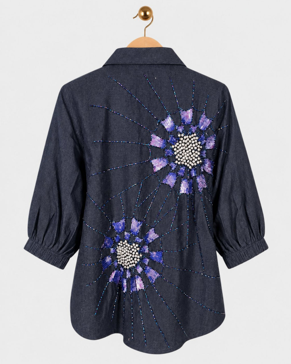 Blue Web Embellished Denim Shirt — view 2