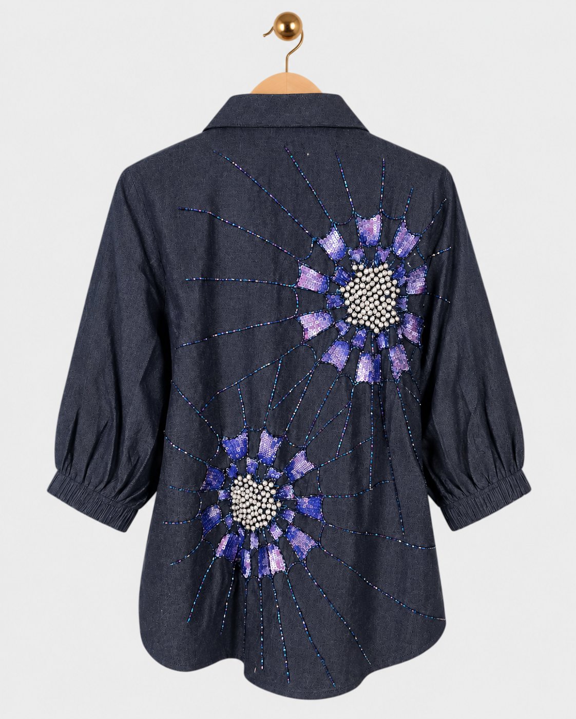 Blue Web Embellished Denim Shirt — view 2