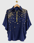 Blue Coin Shoulder Embroidered Satin Shirt — view 1