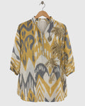 Yellow & Grey Chanderi Ikat Embroidered Shirt — view 1