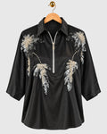 Black Silver Shoulder Satin Shirt — view 1