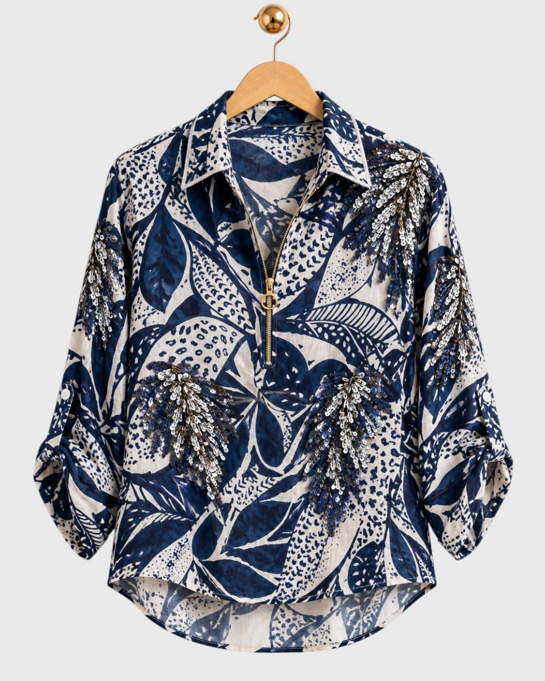 Blue Printed Sequin Shirt — view 1