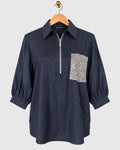 Blue Palm Tree Embellished Denim Shirt — view 1