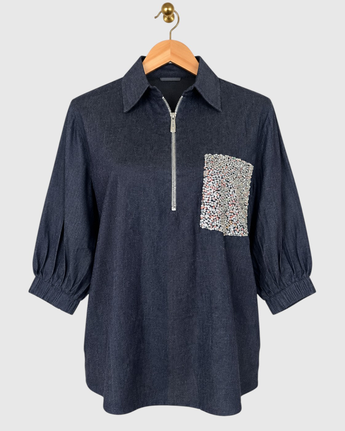 Blue Palm Tree Embellished Denim Shirt — view 1