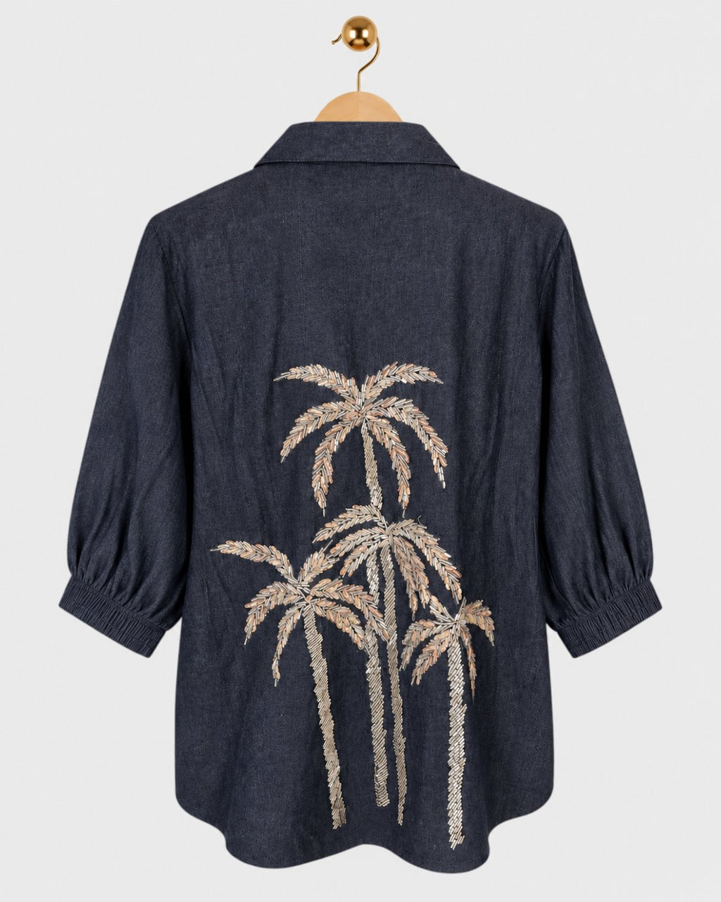 Blue Palm Tree Embellished Denim Shirt — view 2