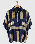 Blue Block Embroidered Satin Shirt — view 1