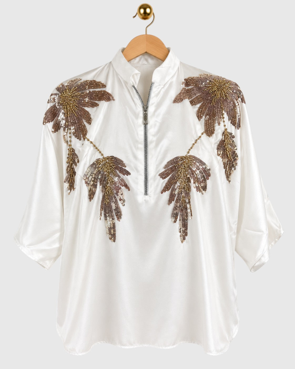White Gold Sequin Shoulder Satin Shirt — view 1