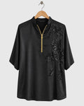 Black One-Sided Sequin Satin Shirt — view 1