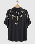 Black Silver Sequin Satin Shirt — view 1