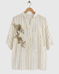White & Gold Bamboo Cotton Motif Shirt — view 1