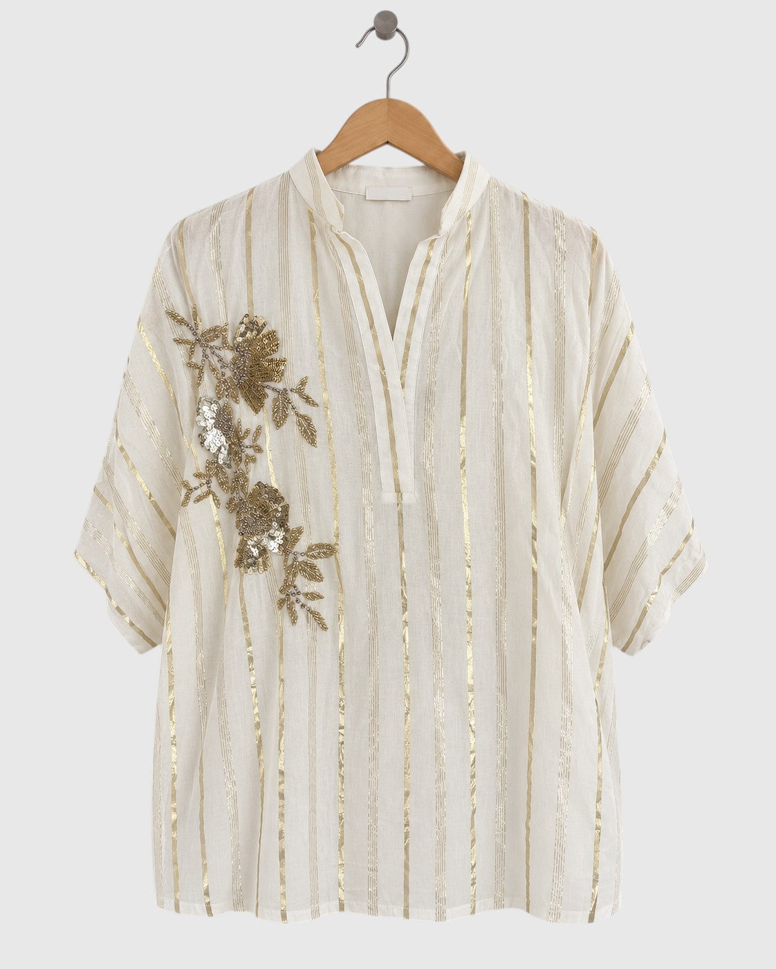 White & Gold Bamboo Cotton Motif Shirt — view 1