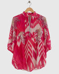 Pink Chanderi Ikat Embroidered Shirt — view 1