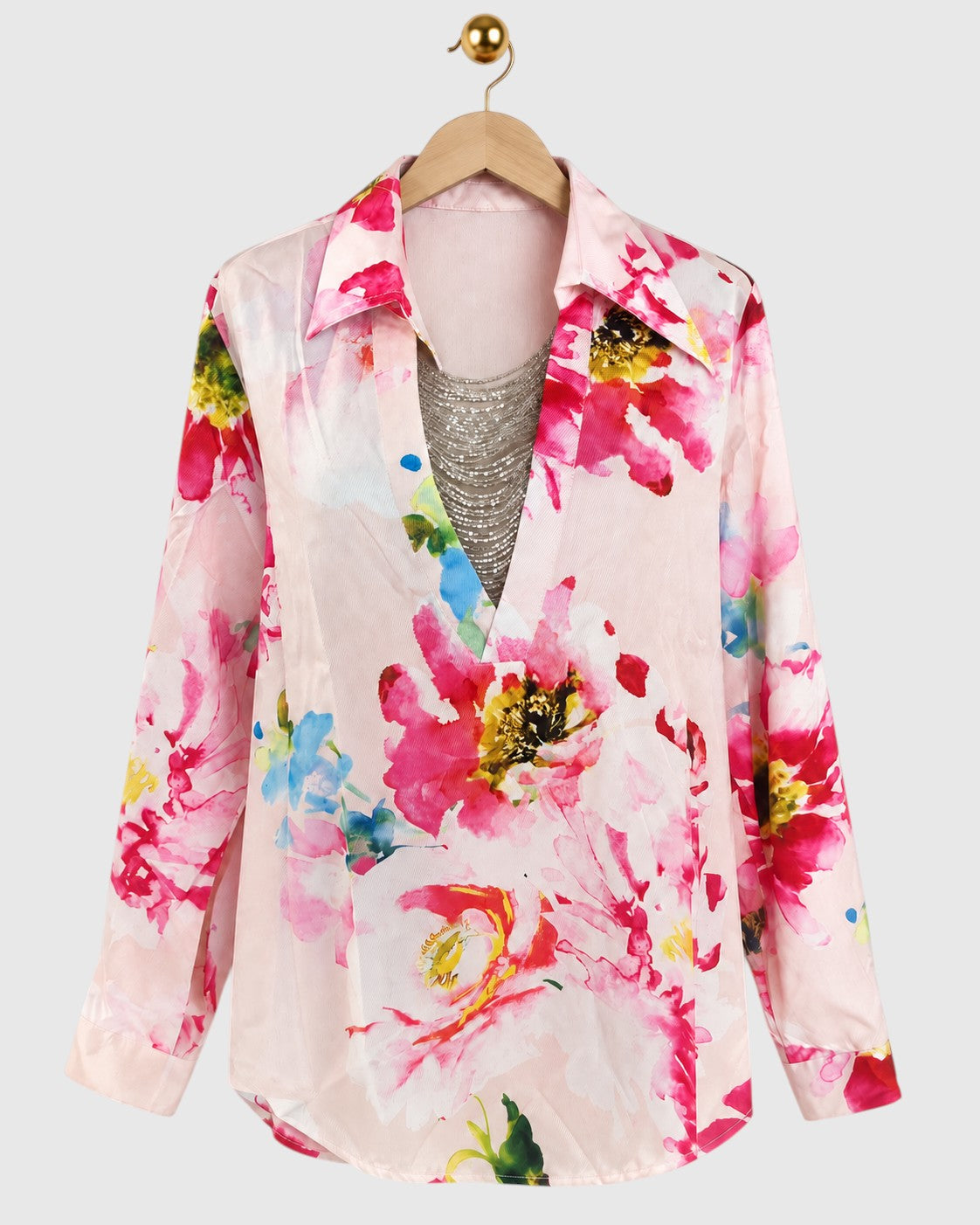 Pink Necklace Embroidered Shirt — view 1