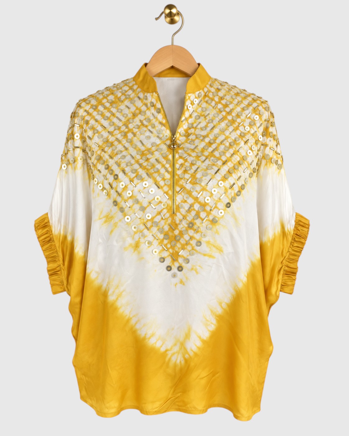 Yellow V-Shibori Zip Shirt — view 1