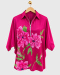 Pink Appliqué Flower Satin Shirt — view 1