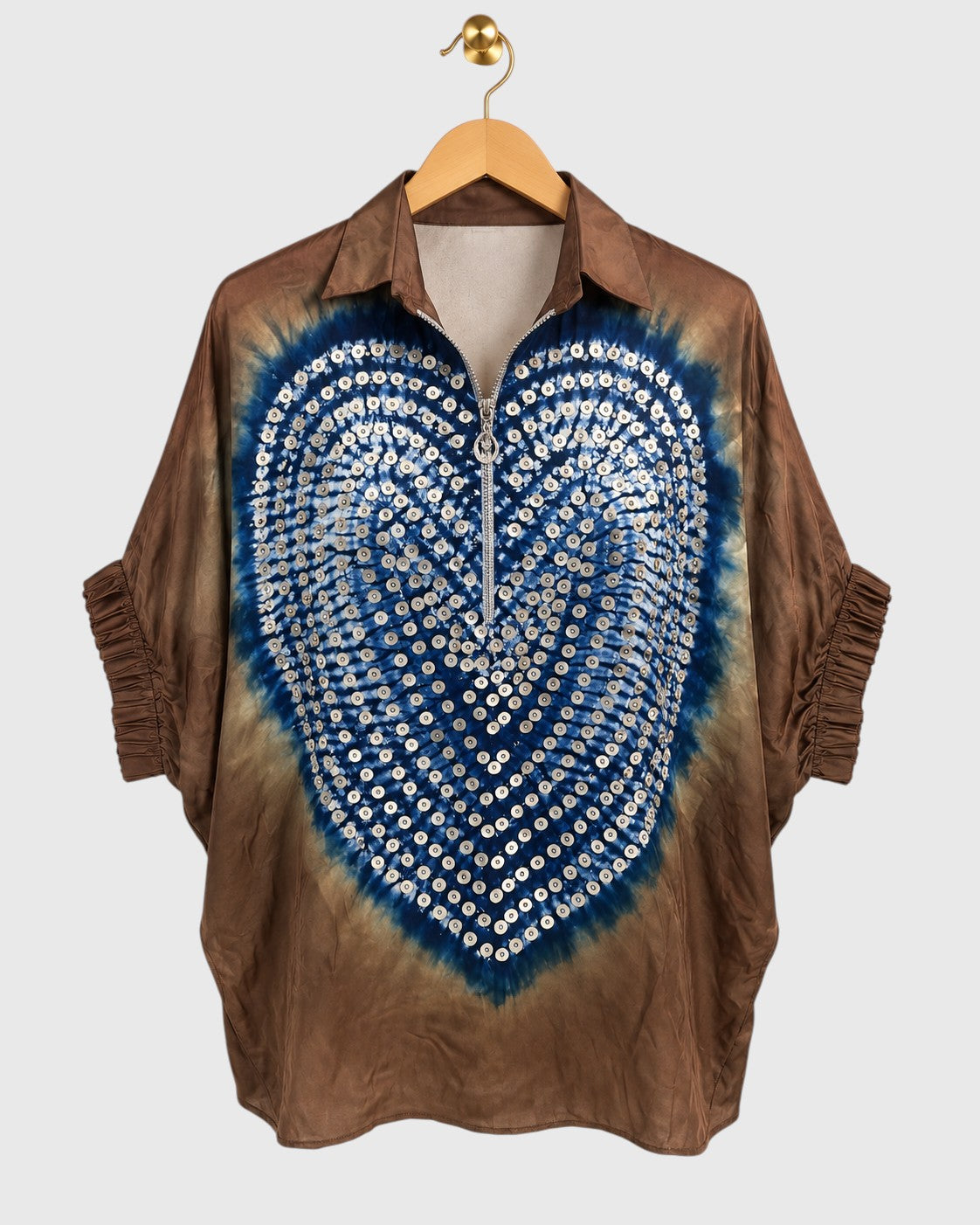 Brown & Blue Heart Zip Shirt — view 1