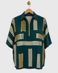 Green Block Embroidered Satin Shirt — view 1