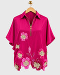 Pink Scallop Satin Shirt — view 1