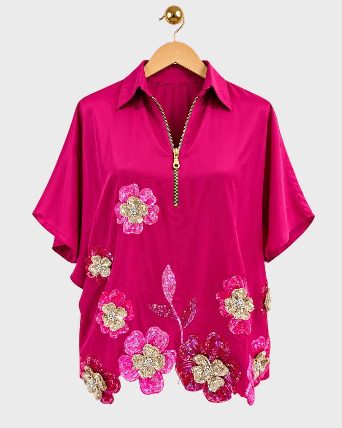Pink Scallop Satin Shirt — view 1