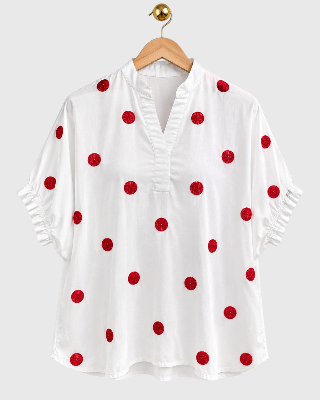 White Red Polka-Dot Embroidered Shirt — view 1