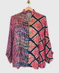 Blue & Pink Half-Grid Shibori Zip Shirt — view 1