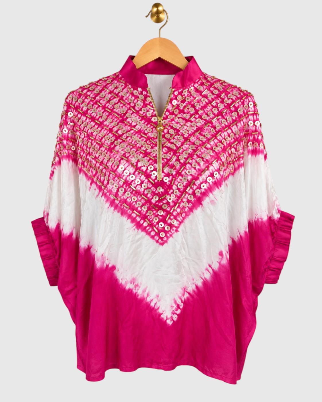 Pink V-Shibori Zip Shirt — view 1