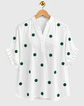 White Green Polka-Dot Embroidered Shirt — view 1